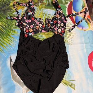 Floral Black Women's One Piece Swimsuit new without tags